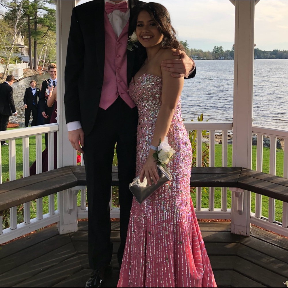 pink bedazzled prom dress